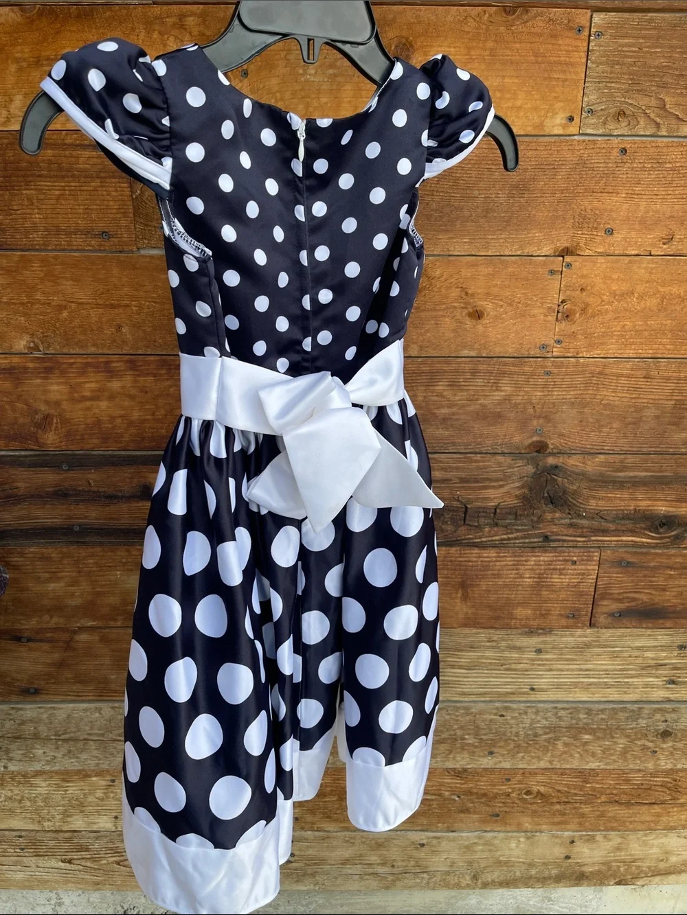 Jessica McClintock Girls Black White Polka Dot Party Dress Size 6X Bow Formal